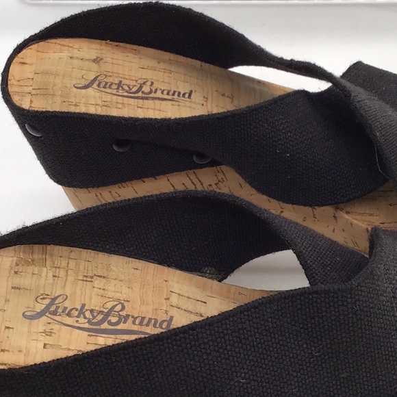 Lucky Brand Black MILLER 2 Slip-On Cork Wedge Sandal - Picture 8 of 9